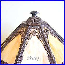 Matched Pair Bradley and Hbbard Slag Glass Panel Lamps