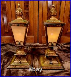 Matched Pair of Antique Slag Glass Mantle Lamps