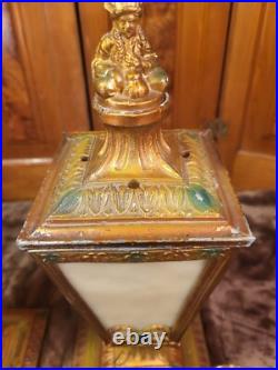Matched Pair of Antique Slag Glass Mantle Lamps