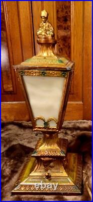 Matched Pair of Antique Slag Glass Mantle Lamps
