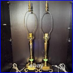 Matching Pair Of Uranium Glass Table Lamps Vintage Antique Slag Glass Jadeite