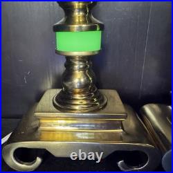 Matching Pair Of Uranium Glass Table Lamps Vintage Antique Slag Glass Jadeite