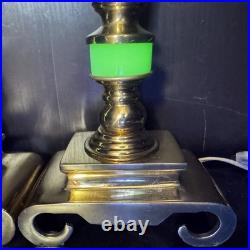 Matching Pair Of Uranium Glass Table Lamps Vintage Antique Slag Glass Jadeite