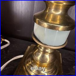 Matching Pair Of Uranium Glass Table Lamps Vintage Antique Slag Glass Jadeite