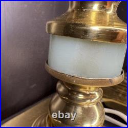 Matching Pair Of Uranium Glass Table Lamps Vintage Antique Slag Glass Jadeite