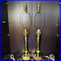 Matching Pair Of Uranium Glass Table Lamps Vintage Antique Slag Glass Jadeite