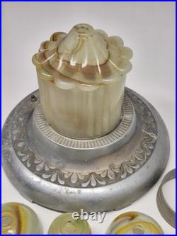 Mcm Art Deco Floor Lamp Smoking Stand Slag Glass And Metal Parts