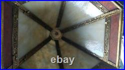 Metal overlay slag glass lamp shade RARE 12 as is MOST ORNATE Overlay ever