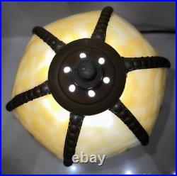 Meyda Tiffany Currier & Ives Slag Glass Lamp Catching Trout Duck Shooting Rare