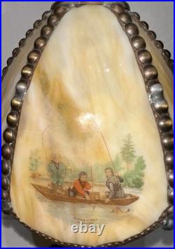 Meyda Tiffany Currier & Ives Slag Glass Lamp Catching Trout Duck Shooting Rare