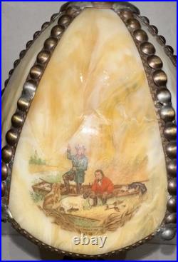 Meyda Tiffany Currier & Ives Slag Glass Lamp Catching Trout Duck Shooting Rare
