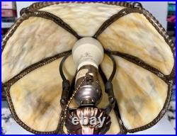 Meyda Tiffany Currier & Ives Slag Glass Lamp Catching Trout Duck Shooting Rare