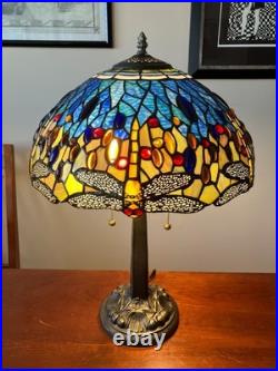 Meyda Tiffany Stained Glass Dragonfly Lamp Slag Glass, Mission Stand 22.5 Tall