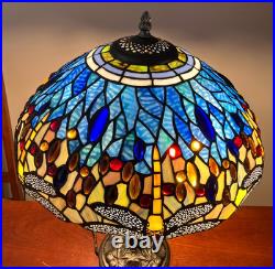 Meyda Tiffany Stained Glass Dragonfly Lamp Slag Glass, Mission Stand 22.5 Tall