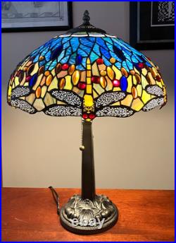 Meyda Tiffany Stained Glass Dragonfly Lamp Slag Glass, Mission Stand 22.5 Tall Meyda Tiffany Stained Glass Dragonfly Lamp Slag Glass, Mission Stand 22.5 Tall