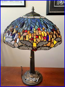 Meyda Tiffany Stained Glass Dragonfly Lamp Slag Glass, Mission Stand 22.5 Tall