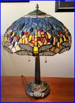 Meyda Tiffany Stained Glass Dragonfly Lamp Slag Glass, Mission Stand 22.5 Tall