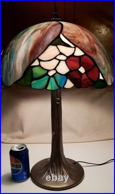 Meyda Tiffany Table Lamp withSlag Glass Shade. Floral Shade withbronze Tree Base. 22