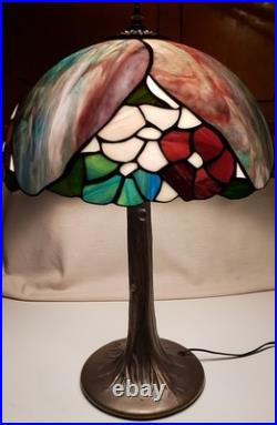 Meyda Tiffany Table Lamp withSlag Glass Shade. Floral Shade withbronze Tree Base. 22