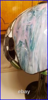 Meyda Tiffany Table Lamp withSlag Glass Shade. Floral Shade withbronze Tree Base. 22