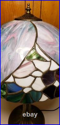 Meyda Tiffany Table Lamp withSlag Glass Shade. Floral Shade withbronze Tree Base. 22 Meyda Tiffany Table Lamp withSlag Glass Shade. Floral Shade withbronze Tree Base. 22