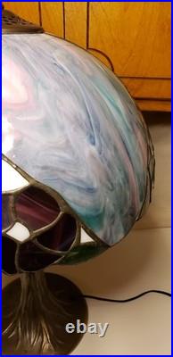 Meyda Tiffany Table Lamp withSlag Glass Shade. Floral Shade withbronze Tree Base. 22