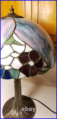 Meyda Tiffany Table Lamp withSlag Glass Shade. Floral Shade withbronze Tree Base. 22