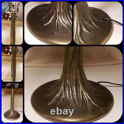 Meyda Tiffany Table Lamp withSlag Glass Shade. Floral Shade withbronze Tree Base. 22