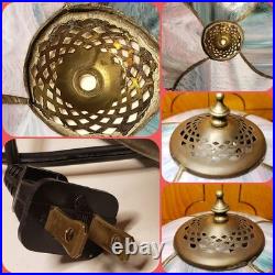 Meyda Tiffany Table Lamp withSlag Glass Shade. Floral Shade withbronze Tree Base. 22