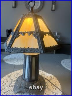 Mid Century Bronze Glass Slag Table Lamp-Crack On One Slag-Not Noticeable
