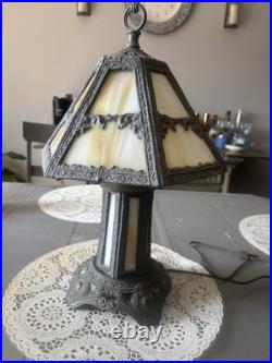 Mid Century Bronze Glass Slag Table Lamp-Crack On One Slag-Not Noticeable
