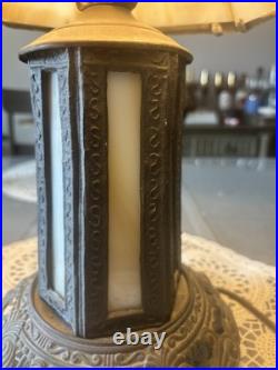 Mid Century Bronze Glass Slag Table Lamp-Crack On One Slag-Not Noticeable