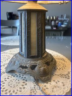 Mid Century Bronze Glass Slag Table Lamp-Crack On One Slag-Not Noticeable
