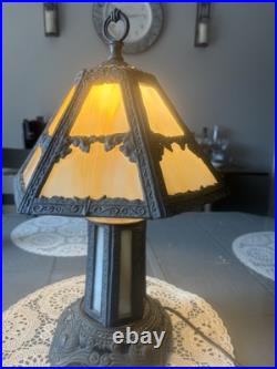 Mid Century Bronze Glass Slag Table Lamp-Crack On One Slag-Not Noticeable