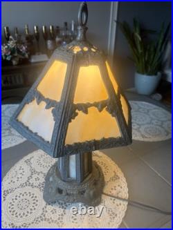 Mid Century Bronze Glass Slag Table Lamp-Crack On One Slag-Not Noticeable