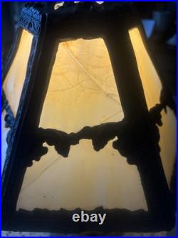 Mid Century Bronze Glass Slag Table Lamp-Crack On One Slag-Not Noticeable