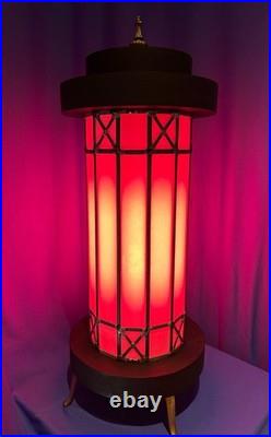 Mid Century Leaded Slag Glass Table Lamp, Mission Style Craftsman