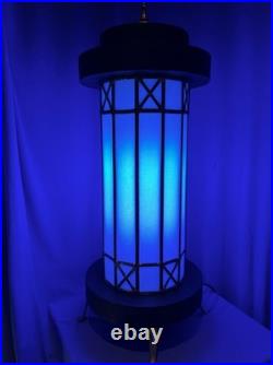 Mid Century Leaded Slag Glass Table Lamp, Mission Style Craftsman