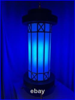 Mid Century Leaded Slag Glass Table Lamp, Mission Style Craftsman