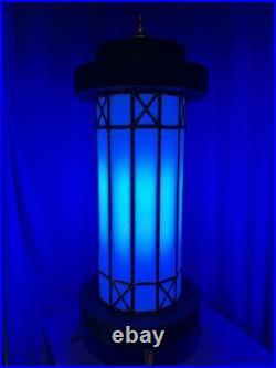 Mid Century Leaded Slag Glass Table Lamp, Mission Style Craftsman