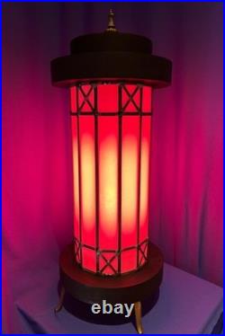 Mid Century Leaded Slag Glass Table Lamp, Mission Style Craftsman