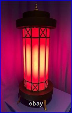 Mid Century Leaded Slag Glass Table Lamp, Mission Style Craftsman