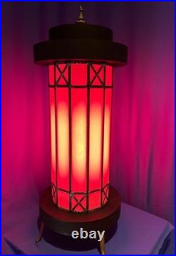 Mid Century Leaded Slag Glass Table Lamp, Mission Style Craftsman