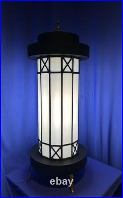 Mid Century Leaded Slag Glass Table Lamp, Mission Style Craftsman