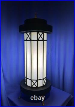 Mid Century Leaded Slag Glass Table Lamp, Mission Style Craftsman