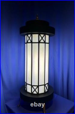 Mid Century Leaded Slag Glass Table Lamp, Mission Style Craftsman