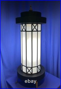 Mid Century Leaded Slag Glass Table Lamp, Mission Style Craftsman