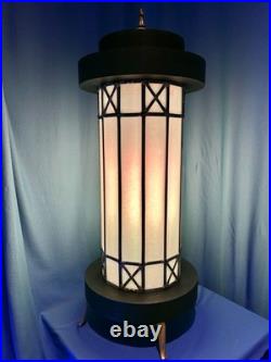 Mid Century Leaded Slag Glass Table Lamp, Mission Style Craftsman