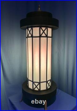 Mid Century Leaded Slag Glass Table Lamp, Mission Style Craftsman