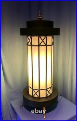 Mid Century Leaded Slag Glass Table Lamp, Mission Style Craftsman